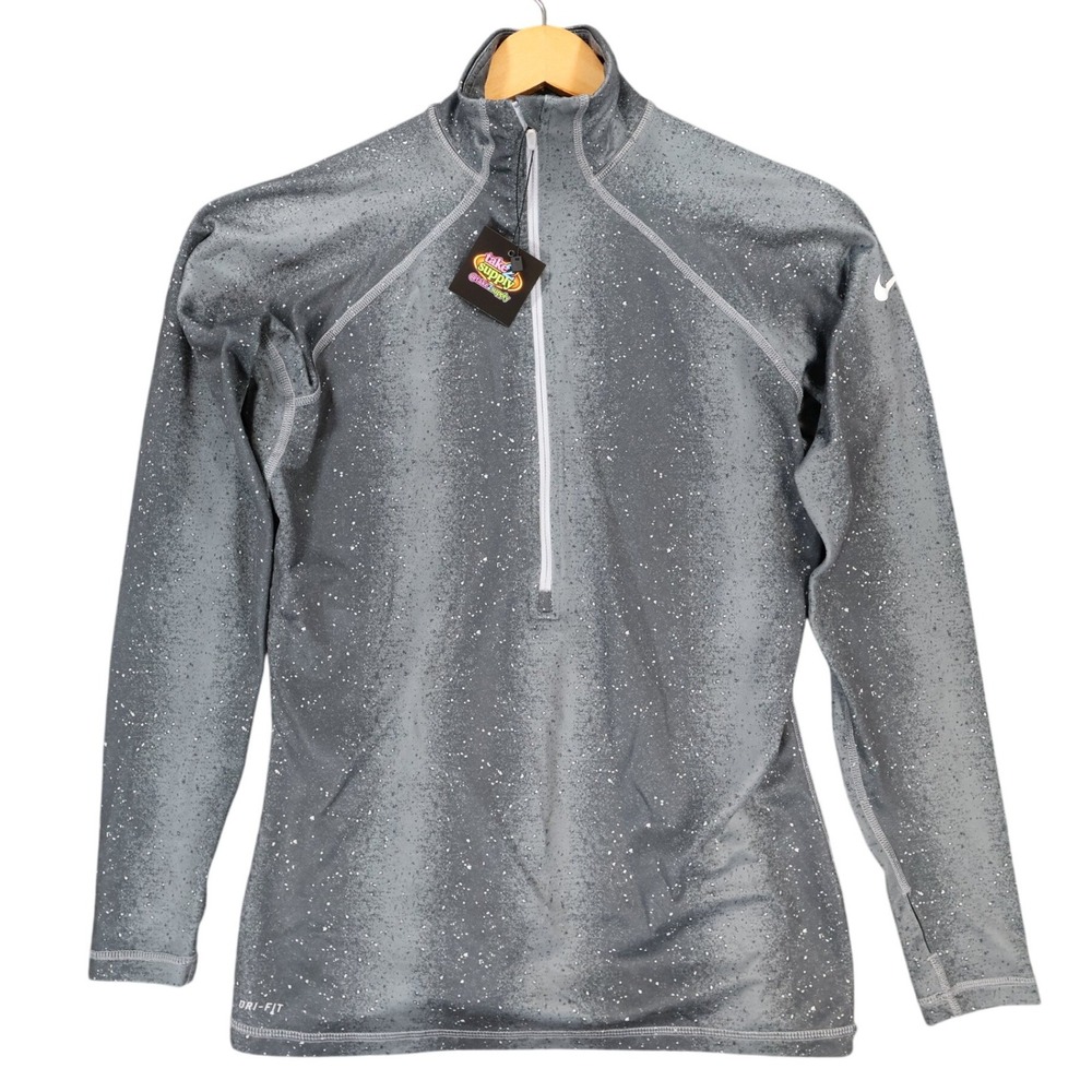 Nike Pro Half‎ Zip Pullover Womens Large Gray Excellent Speckled Print